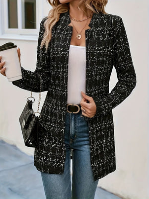 Plaid Open Front Long Sleeve Blazer - All Mine Now Clothing