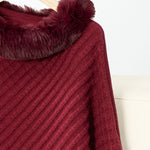 Fuzzy Trim Texture Three-Quarter Sleeve Poncho - All Mine Now Clothing