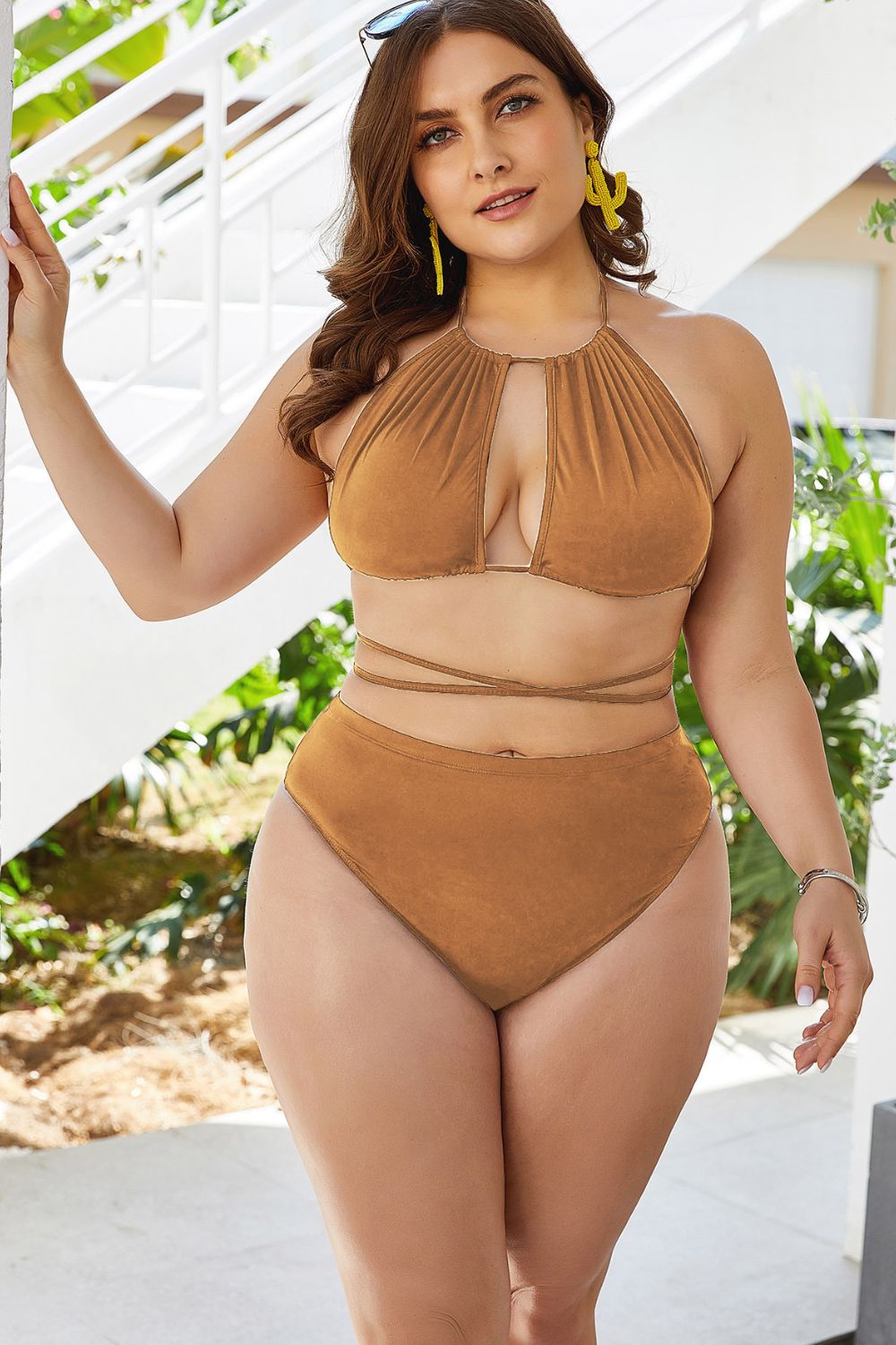 Plus Size Cutout Tied Backless Bikini Set - All Mine Now Clothing