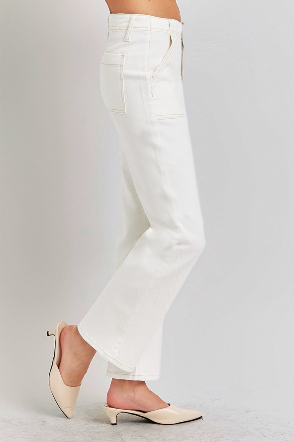 RISEN High Rise Ankle Flare Jeans with Patch Pockets Trendsi