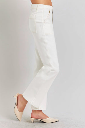 RISEN High Rise Ankle Flare Jeans with Patch Pockets Trendsi