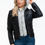 YMI Removable Faux Layered Multi-Pocket Jacket with Fuzzy Hood - All Mine Now Clothing