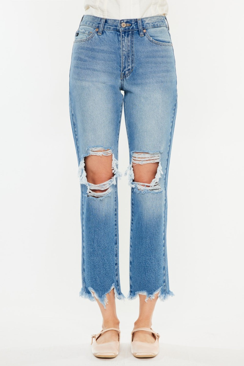 Kancan Distressed Frayed Hem Cropped Jeans - All Mine Now Clothing