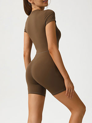 Half Zip Short Sleeve Active Romper - All Mine Now Clothing