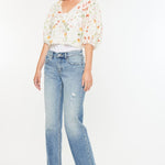 Kancan Mid Rise Frayed Hem Straight Jeans Trendsi