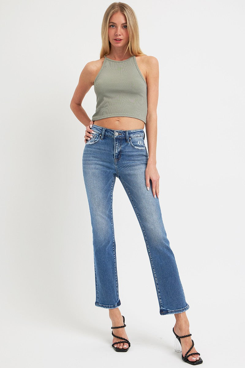 RISEN Full Size Mid Rise Ankle Straight Jeans with Pockets Trendsi