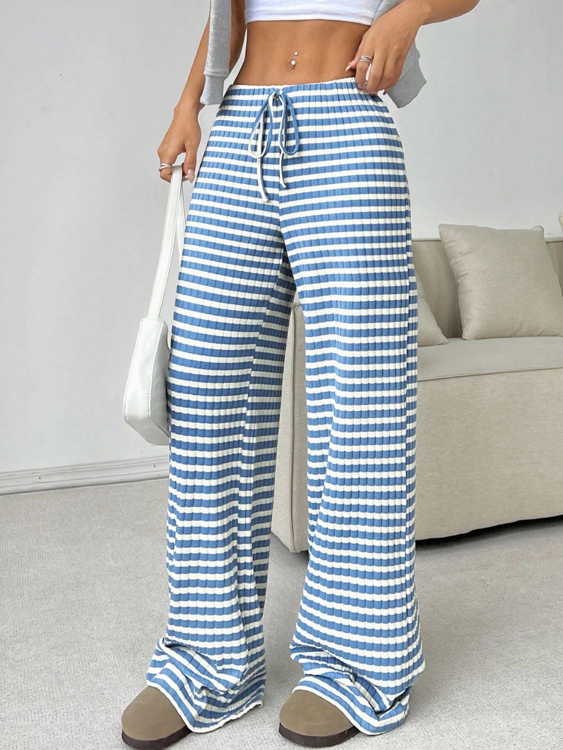 Tied Striped Wide Leg Pants - All Mine Now Clothing