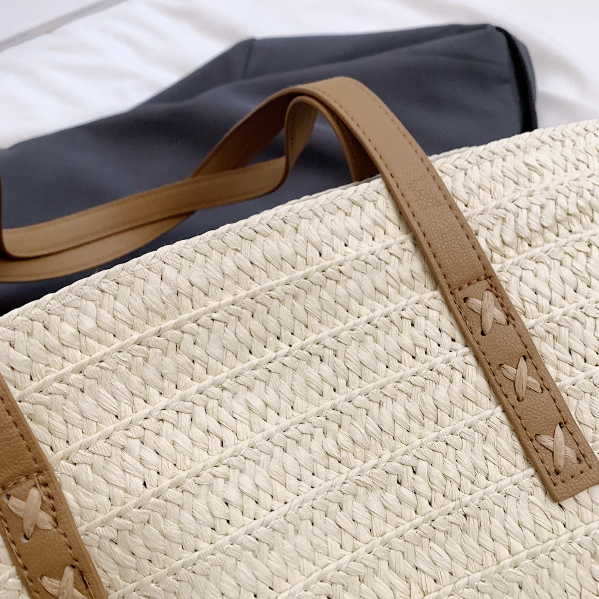 Contrast Straw Braided Handbag - All Mine Now Clothing