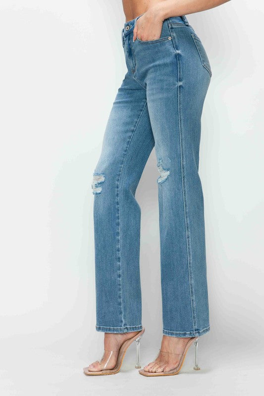 bytos Full Size Distressed High Rise Straight Jeans - All Mine Now Clothing