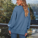 Slit Round Neck Long Sleeve Sweatshirt - All Mine Now Clothing