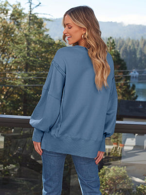 Slit Round Neck Long Sleeve Sweatshirt - All Mine Now Clothing