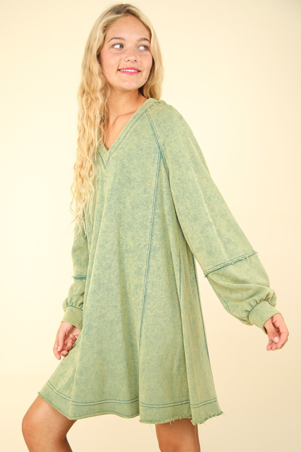 VERY J Mineral Washed Oversized A-Line Mini Dress Trendsi