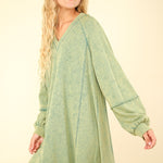 VERY J Mineral Washed Oversized A-Line Mini Dress Trendsi