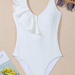 Ruffled V-Neck Wide Strap One-Piece Swimwear - All Mine Now Clothing