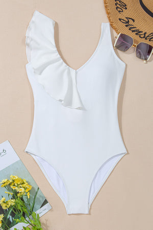 Ruffled V-Neck Wide Strap One-Piece Swimwear - All Mine Now Clothing