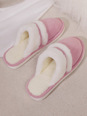 Contrast Faux Fur Round Toe Slippers - All Mine Now Clothing