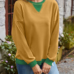 Lovelet Contrast Round Neck Long Sleeve Sweatshirt - All Mine Now Clothing