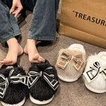 Bow Furry Round Toe Slippers