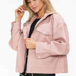 How Dare U Drawstring Hem PU Leather Zip Up Jacket - All Mine Now Clothing