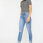 Kancan Distressed Cat's Whiskers Button Fly Jeans Trendsi