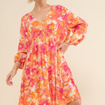 And The Why Full Size Printed Tie Back Long Sleeve Dress - All Mine Now Clothing