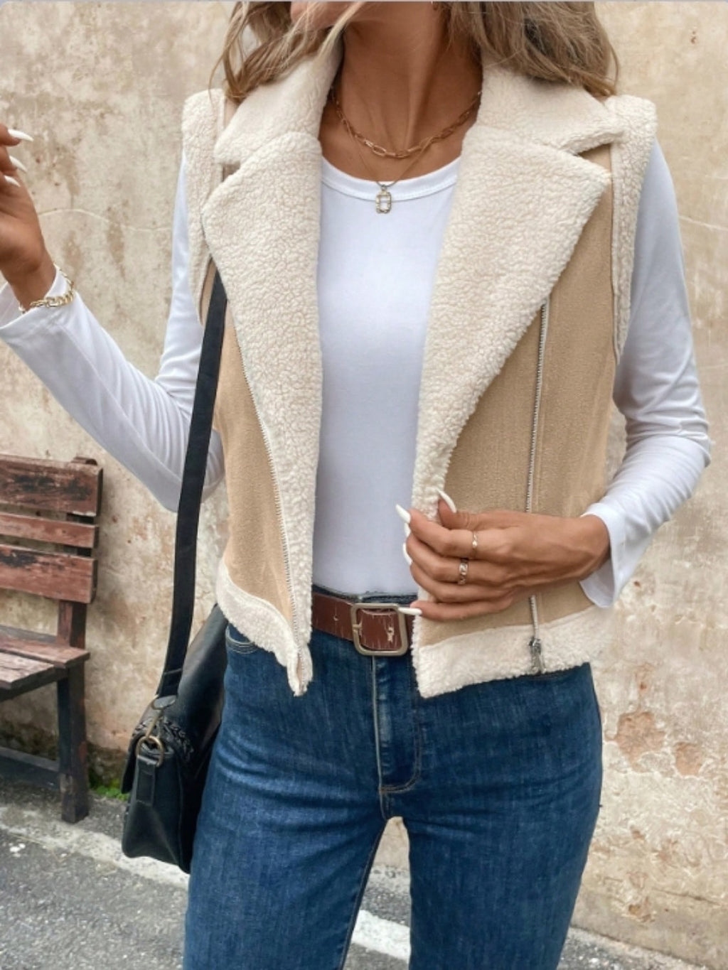 Zip Up Sherpa Vest Coat Trendsi