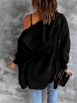 Open Front Hooded Faux Fur Outwear with Pockets - All Mine Now Clothing