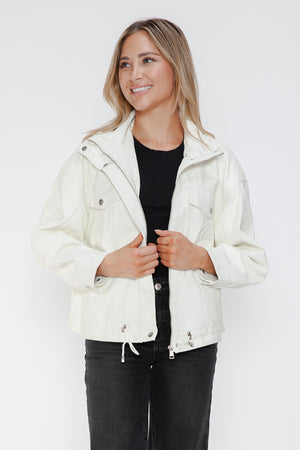 How Dare U Drawstring Hem PU Leather Zip Up Jacket - All Mine Now Clothing