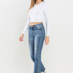 Lovervet Mid Rise Frayed Hem Jeans Trendsi