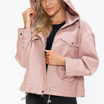 How Dare U Drawstring Hem PU Leather Zip Up Jacket - All Mine Now Clothing