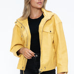 How Dare U Drawstring Hem PU Leather Zip Up Jacket - All Mine Now Clothing