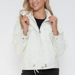 How Dare U Drawstring Hem PU Leather Zip Up Jacket - All Mine Now Clothing