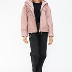 How Dare U Drawstring Hem PU Leather Zip Up Jacket - All Mine Now Clothing