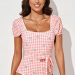 Square Neck Tie Detail One-Piece Swimsuit - All Mine Now Clothing