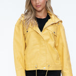 How Dare U Drawstring Hem PU Leather Zip Up Jacket - All Mine Now Clothing