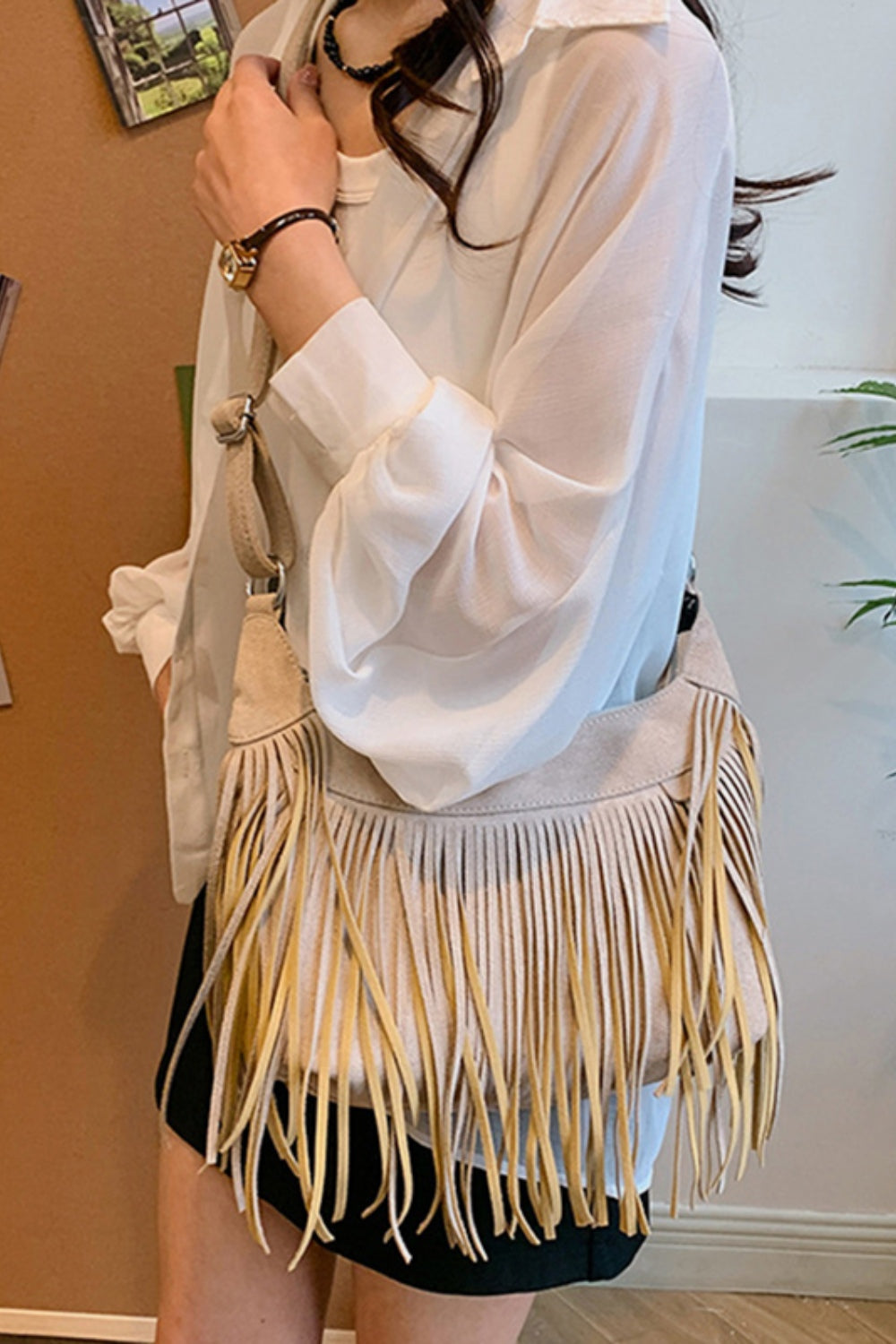 Suede Fringe Adjustable Strap Shoulder Bag - All Mine Now Clothing