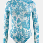 Printed Mock Neck Long Sleeve One-Piece Swimwear - All Mine Now Clothing