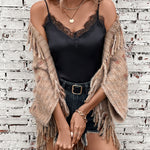 Fringe Open Front Half Sleeve Poncho - All Mine Now Clothing