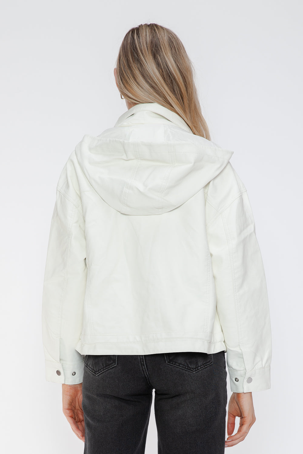 How Dare U Drawstring Hem PU Leather Zip Up Jacket - All Mine Now Clothing