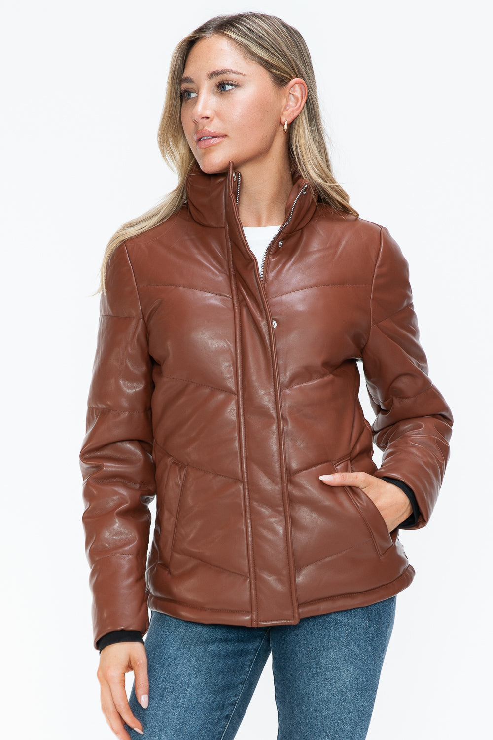 Snobbish Pocketed Zip Up Turtleneck Puffer Jacket - All Mine Now Clothing