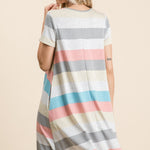 BOMBOM Striped Short Sleeve Dress with Pockets - All Mine Now Clothing