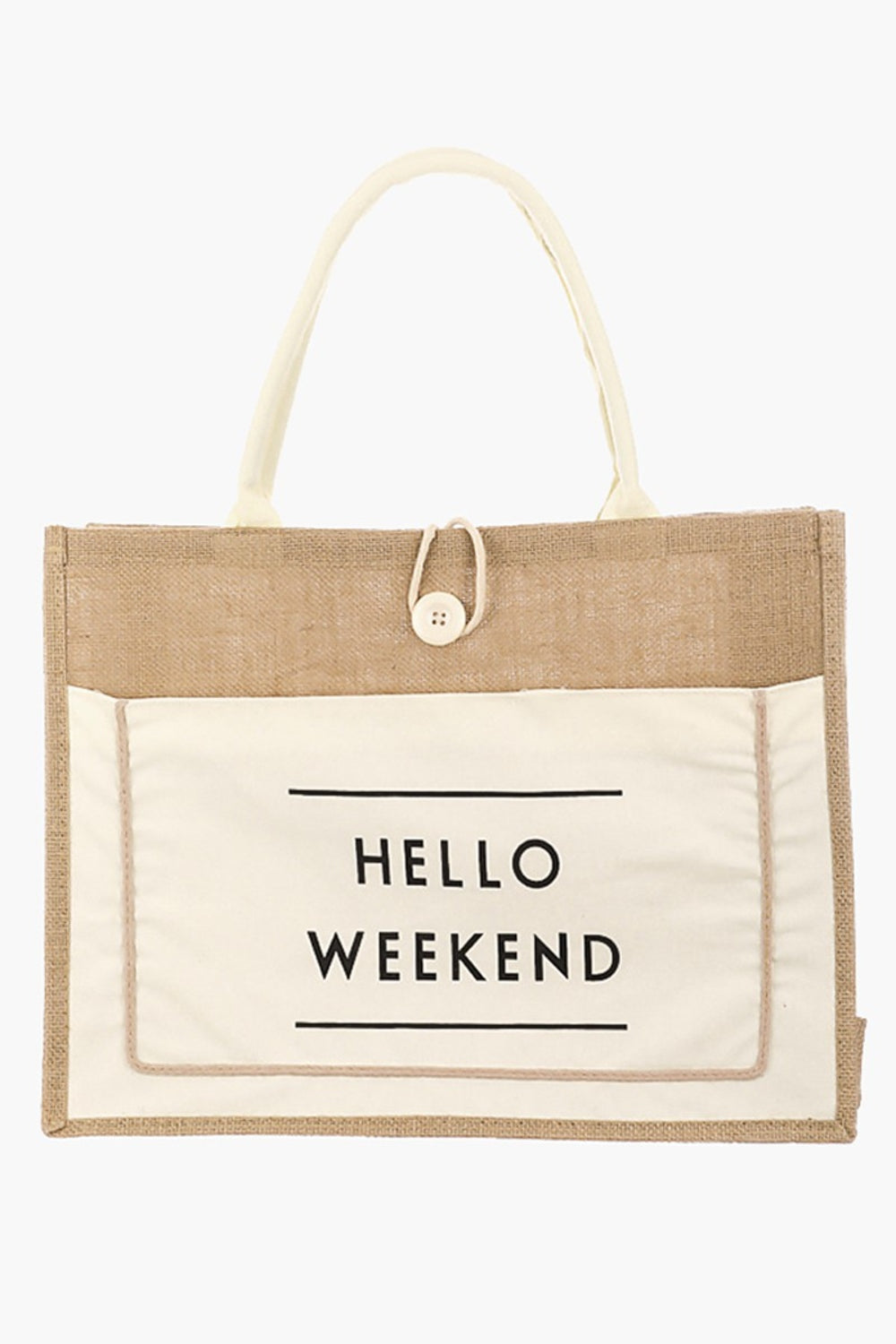 Fame Hello Weekend Burlap Tote Bag - All Mine Now Clothing