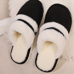 Contrast Faux Fur Round Toe Slippers - All Mine Now Clothing