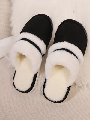 Contrast Faux Fur Round Toe Slippers - All Mine Now Clothing