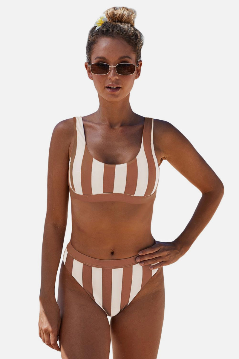 Striped Tank High Waist Bikini - All Mine Now Clothing