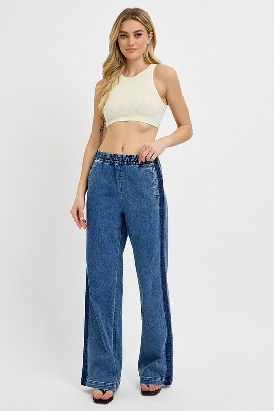 RISEN Full Size Elastic Waist Wide Leg Jeans Plus Size - All Mine Now Clothing