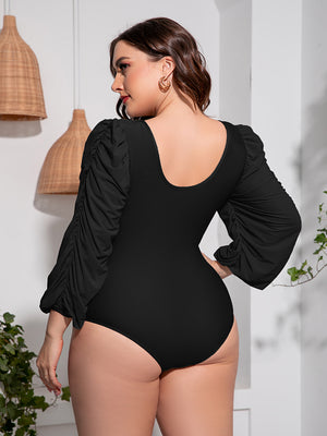 Plus Size Tied Deep V Balloon Sleeve One-Piece Swimsuit - All Mine Now Clothing