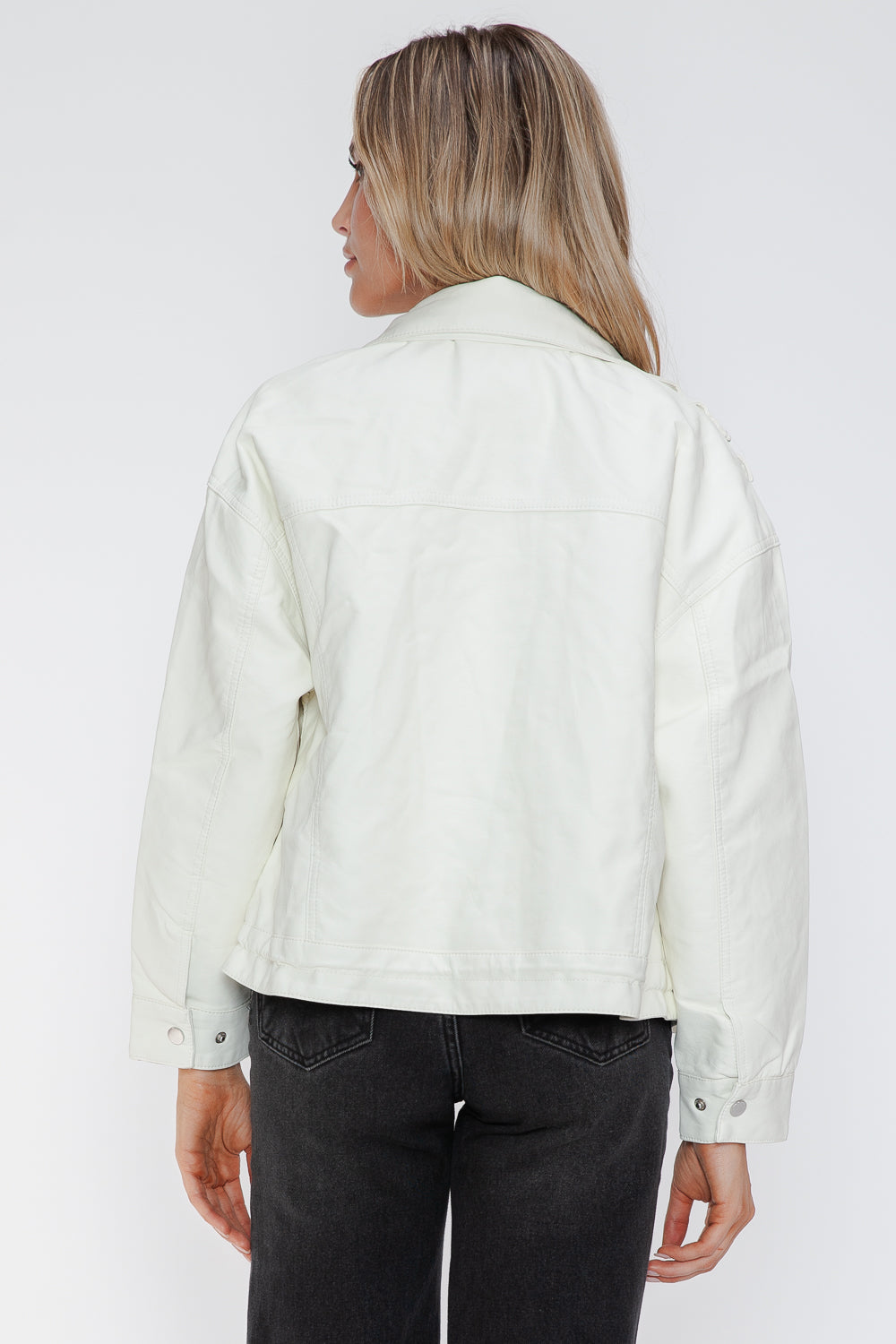 How Dare U Drawstring Hem PU Leather Zip Up Jacket - All Mine Now Clothing