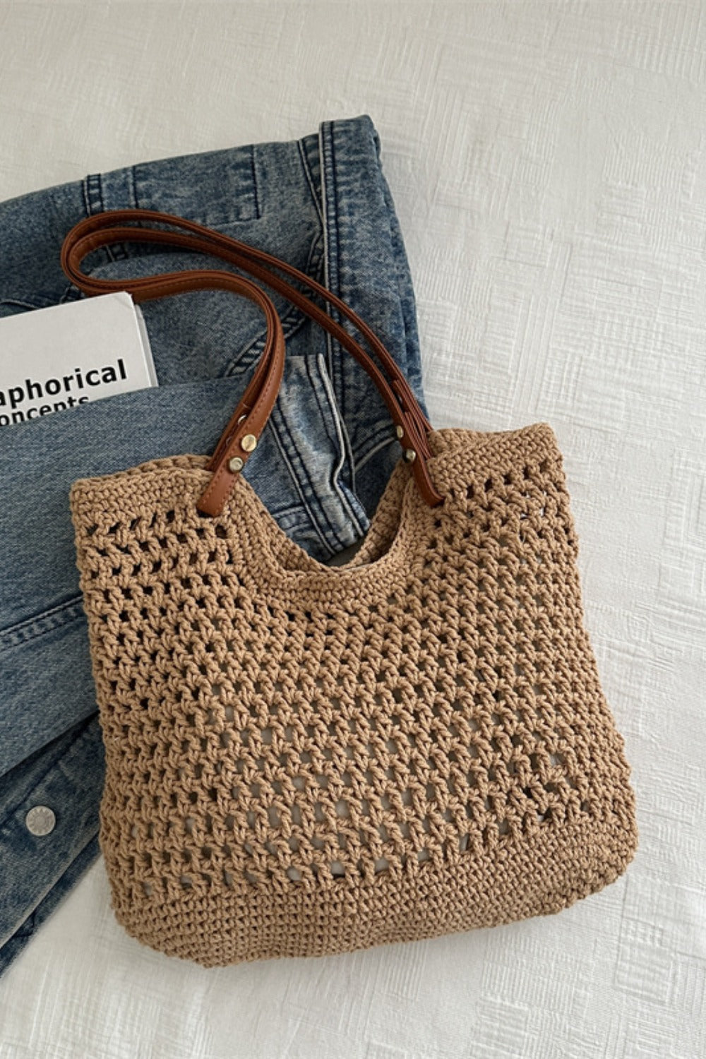 Openwork Woven Tote Bag - All Mine Now Clothing