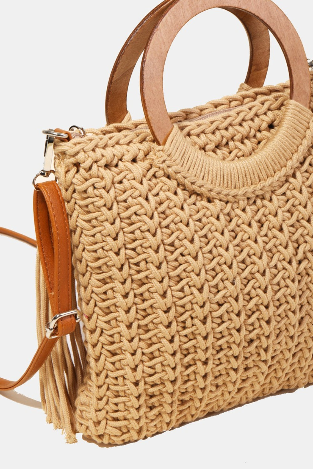 Fame Crochet Knit Convertible Tote Bag with Tassel - All Mine Now Clothing